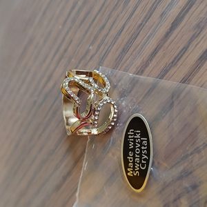 Clear Swarovski Crystal 3 Heart Ring, S 7.5 & 8.5